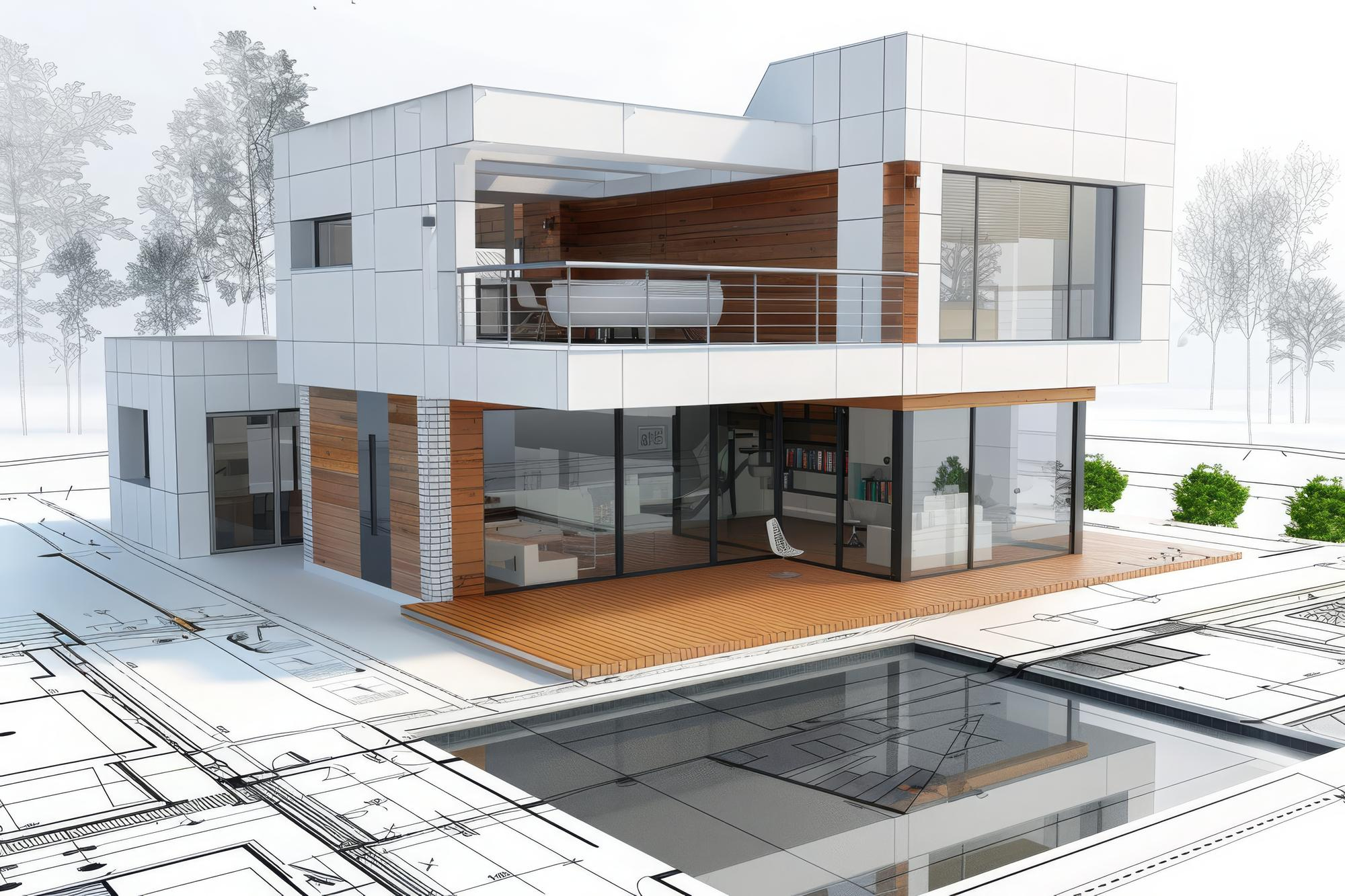 Renderización CAD 3D por computadora de un plan de casa